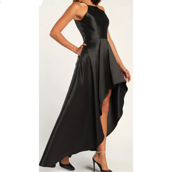 Lulus Black High-Low Tiered Halter Dress Size Small - Picture 5 of 16